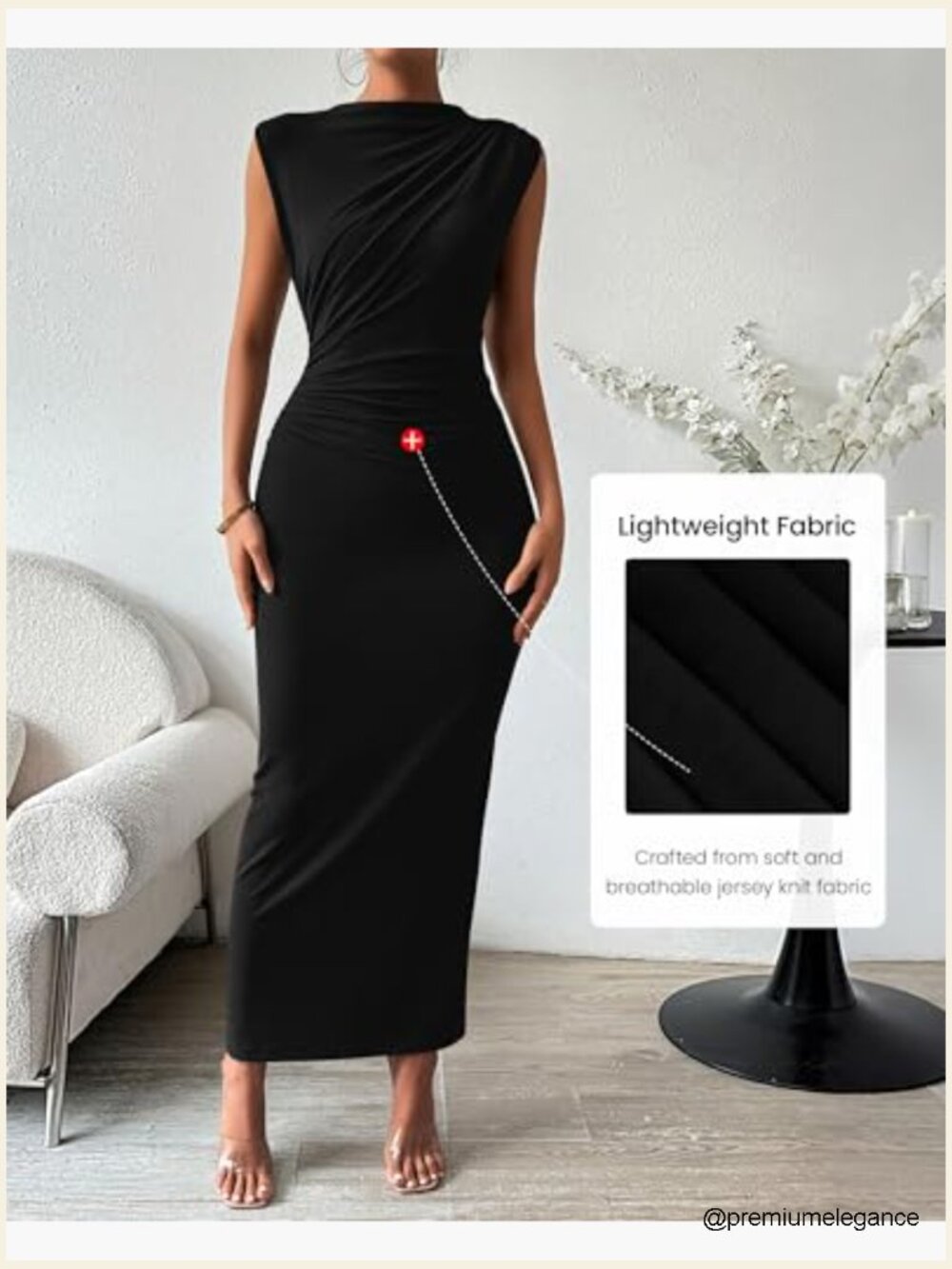 Women Ruched Bodycon Maxi Dress Sleeveless Slit Casual Cocktail Party Guest - Picture 6 of 7